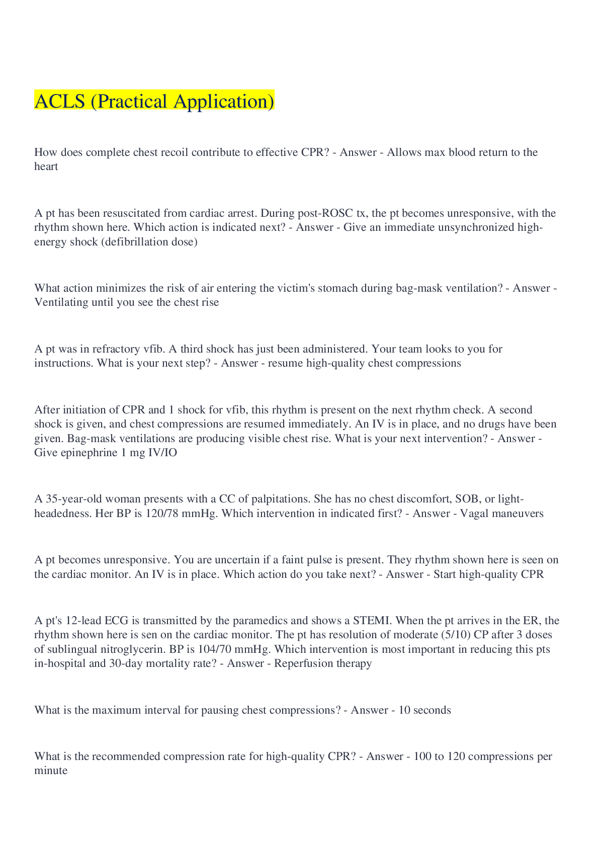 Preview image of ACLS (Practical Application) Questions With Answers 2022/2023 document